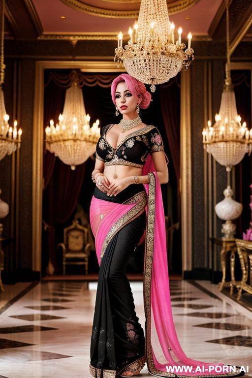 pink hair and tails lady black saree stripping with open boobs & naked pussy sucking - #main