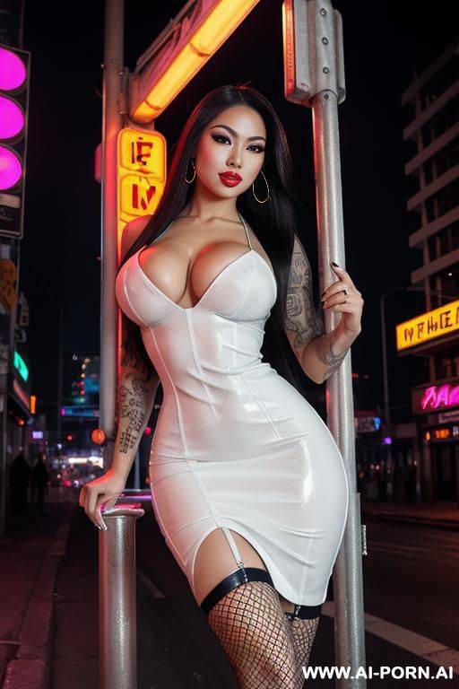 gorgeous white asian latina fla woman , perfect gorgeous face , heavy makeup , seductive smile, slicked back very long platinum hairs , goddess bombshell body , giant massive soft breast , - #main