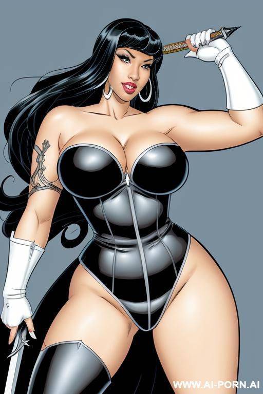 (((cartoon comics art))), ((high fantasy)), ((black woman)), bbw, wearing white armor, resting on sword - #main