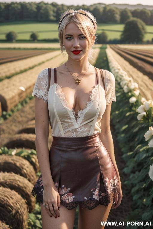 headband, ((beautiful floral lace bodysuit))), dark red lips, golden necklace, slutty, white skin, - #main