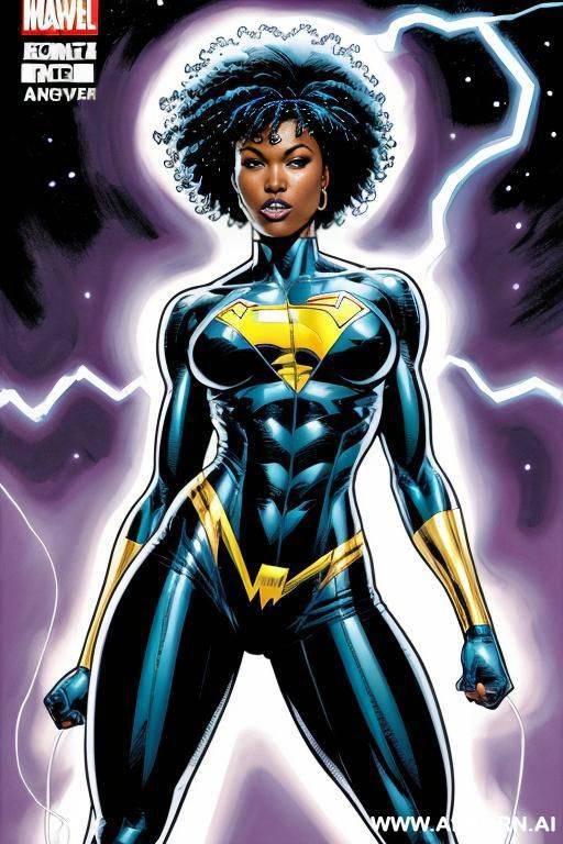 (((comics art))), black woman, tall, fit amazon woman, super hero, electricity powers - #main