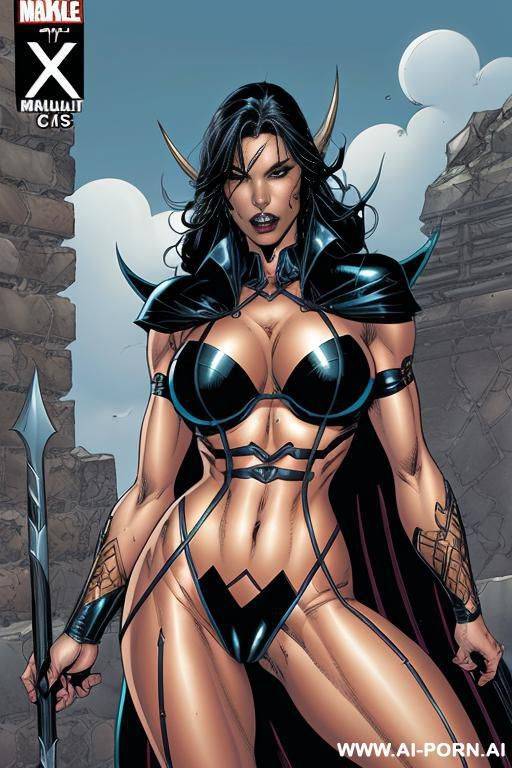 (((comics art))), ((high fantasy)), tall, muscle demon, woman, - #main