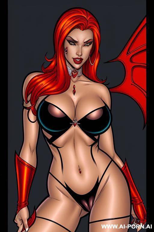 (((cartoon comics art))), ((high fantasy)), demon lady, red skin - #main