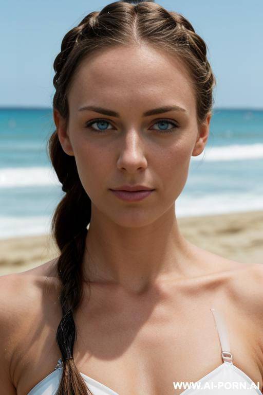 white, blue eyes, athletic, bikini, beach, braided hair - #main