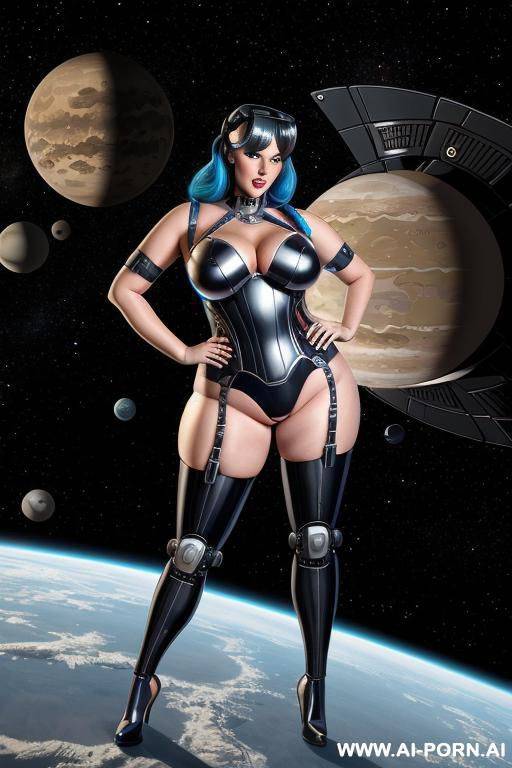 (((cartoon art))), woman, bbw, robotic scifi costume, space fighter outfit - #main