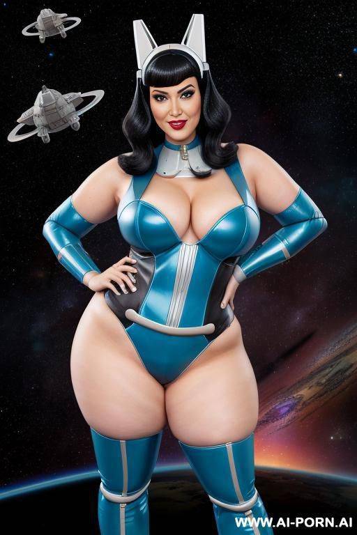 (((cartoon art))), woman, bbw, scifi costume, space fighter outfit - #main