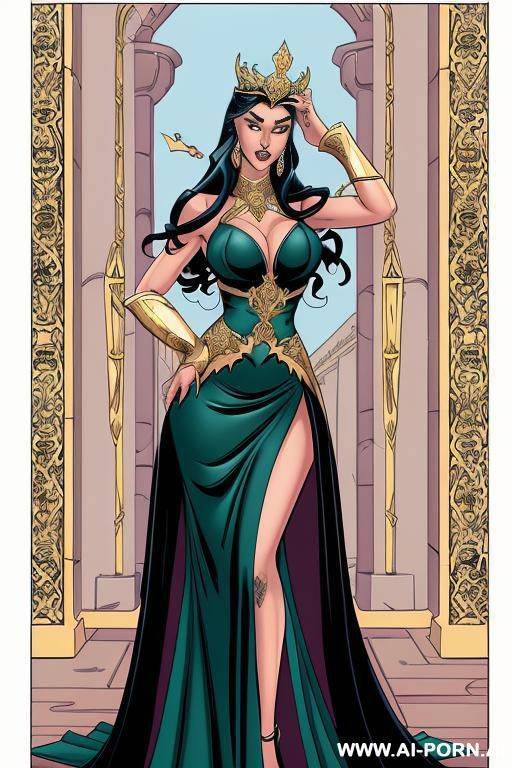 (((cartoon comics art))), ((high fantasy)), regal queen, long flowing dress, palace background - #main