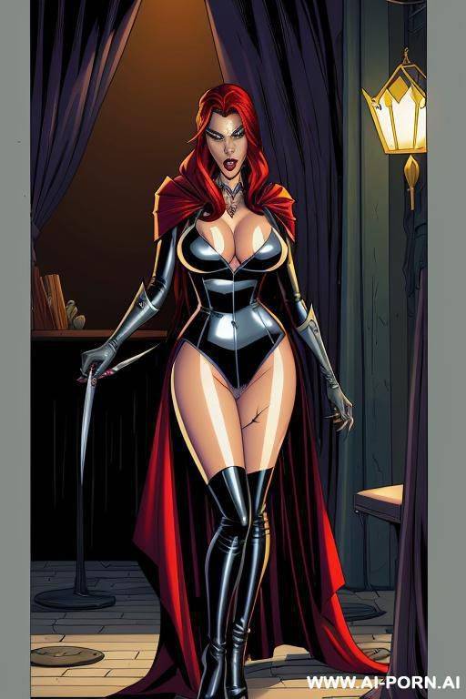 (((cartoon comics art))), ((high fantasy)), tall vampire woman, - #main