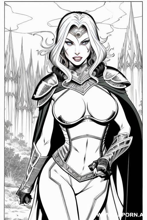 (((cartoon comics art))), ((high fantasy)), toned fit, black woman, white armor, with cape, running - #main