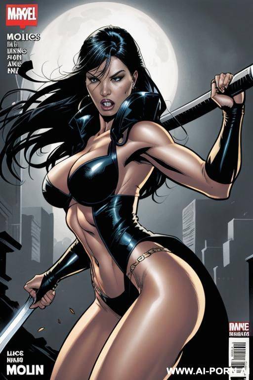 (((comics art))), toned woman, angry face, swinging sword - #main