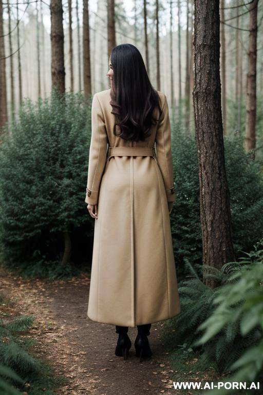 elegant, italian, long coat, forest, between bushes, squatting - #main