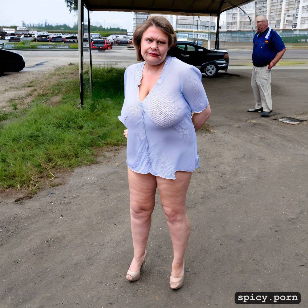 completely huge floppy saggy breasts on obese 60 years old posh russian woman large hairy cunt fat very stupid cute face with small nose much makeup semi short hair standing straight in - #main