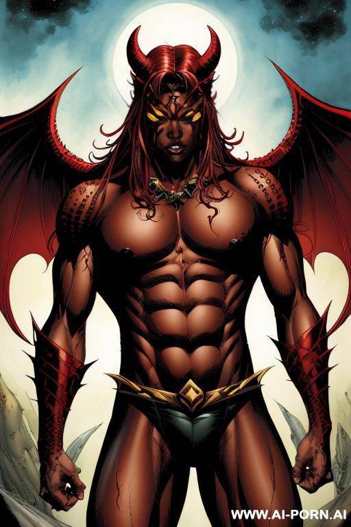 (((comics art))), fantasy, red skinned demon, - #main