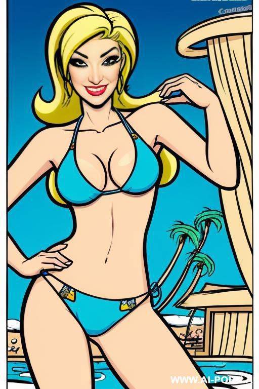 (((cartoon art))), woman, bikini - #main