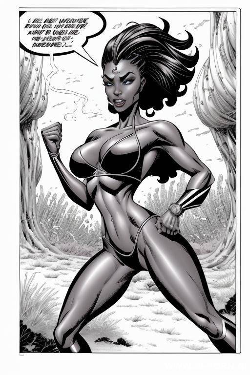 (((cartoon comics art))), ((high fantasy)), toned fit, black woman, nude, running - #main