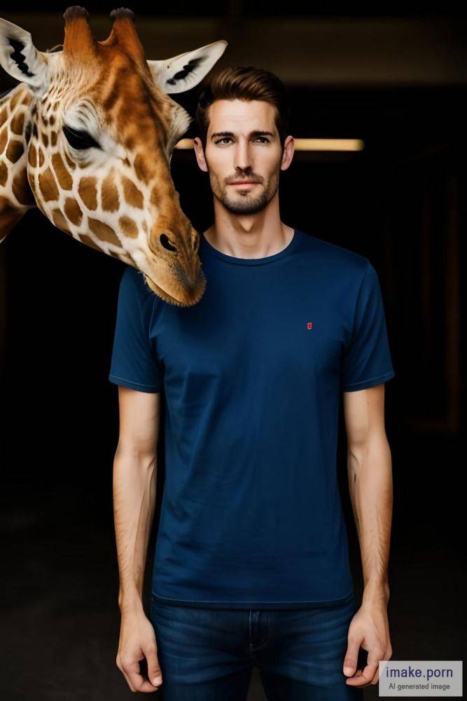 Really tall man in a red T-shirt and blue jeans in front of a... - #main