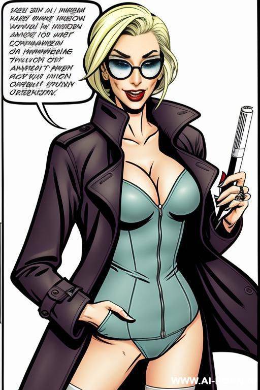 (((cartoon comics))), woman in trenchcoat and sunglasses - #main