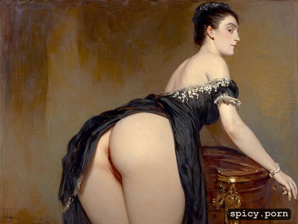 painting by édouard henri avril, lifting skirt above ass and spreading her ass cheecks with both hands - #main