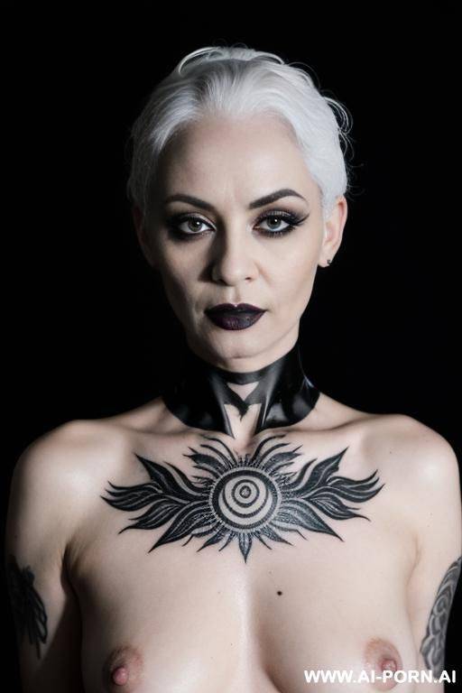 naked goth, black lipstick, black tattoos, - #main