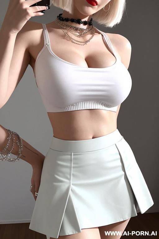 chocker necklace, crop top on top, ((short skirt on bot)), ((secretary)) - #main