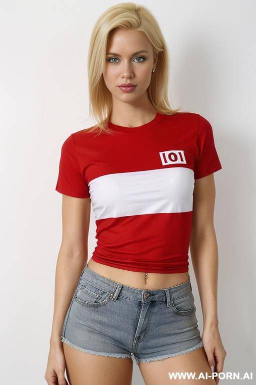 woman short shorts t-shirt with denmark flag red stands - #main