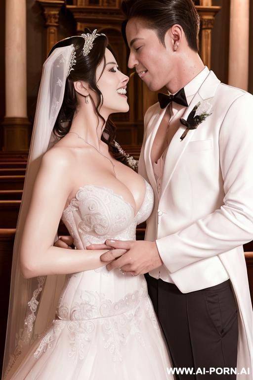 (((hyper realistic))) (((d0uglas and reg1na))) ((portrait couple)) ((((blessed wedding)))) ((((dazzling bride with handsome groom)))) (((shine wonderful dress with gigantic cleavage))) (teardrops tits) ((((big - #main