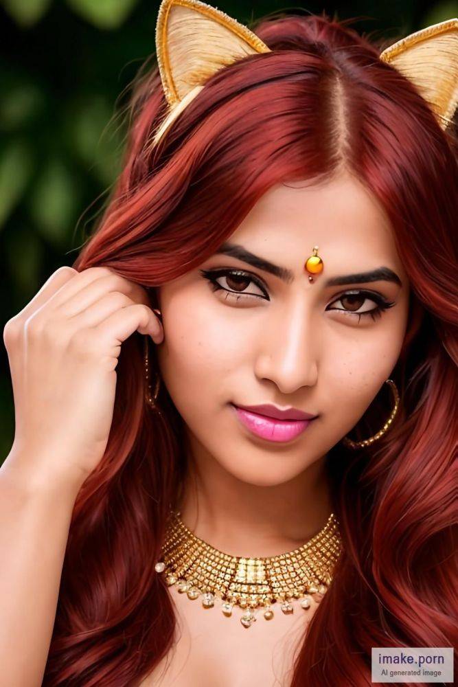 indian girl with red headed hair and pony tail hair style and... - #main