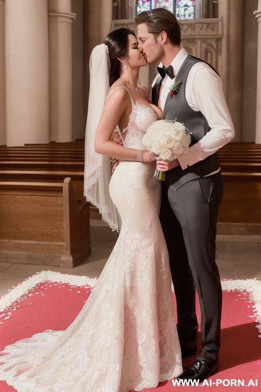 (((douglas and regina))) (((hyper realistic image))) (((portrait couple))) (((blessed wedding))) (((dazzling bride with handsome groom))) (((shine wonderful dress with gigantic cleavage))) (((teardrops tits))) - #main