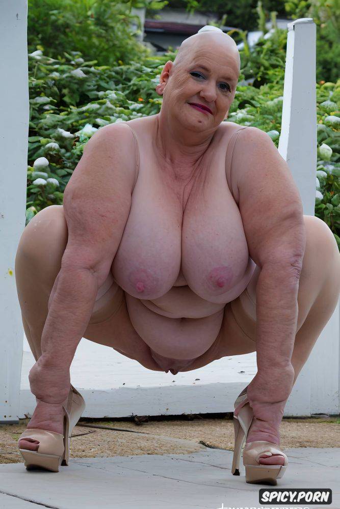 plumper chunky elderly grandmother, saggy tits, bald head, in heels - #main