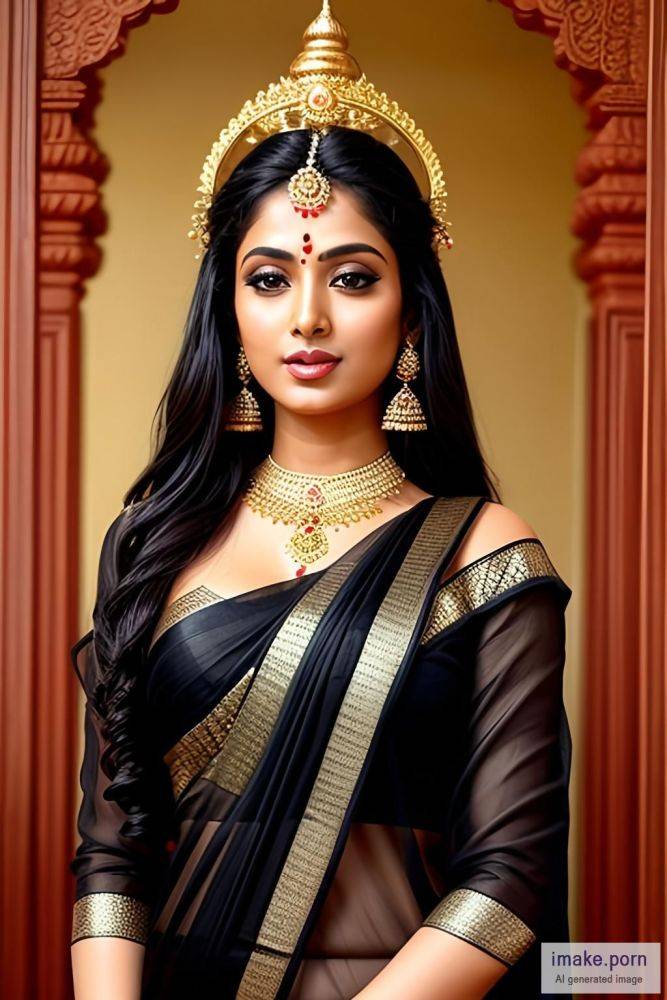 Hindu goddess in black saree - #main