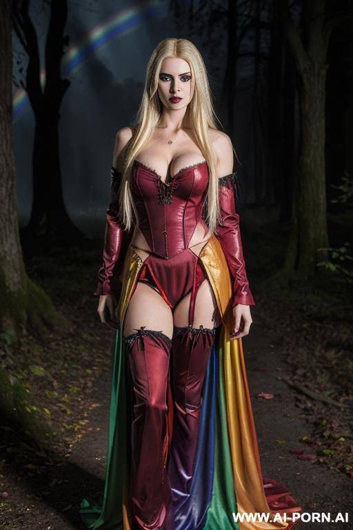 red eyes. long blonde hair. wearing armor. wearing a black dress. heavy makeup running down her face. actrice connue the movie - #main