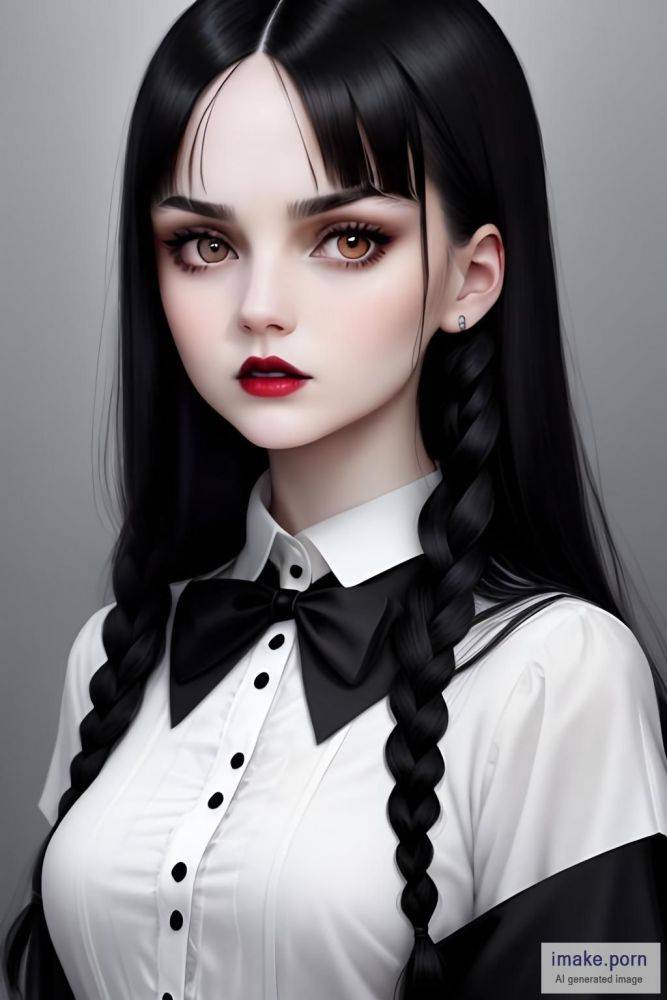 Wednesday Addams, black hair, straight hair, with bangs on the... - #main