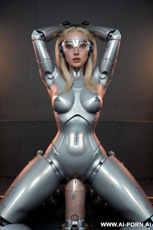 busty blonde robot, fully robotic body and robot head, full body view, huge human boobs, (((cum leaking pussy))), wearing robot goggles, ((((riding a robot dildo)))) - #main