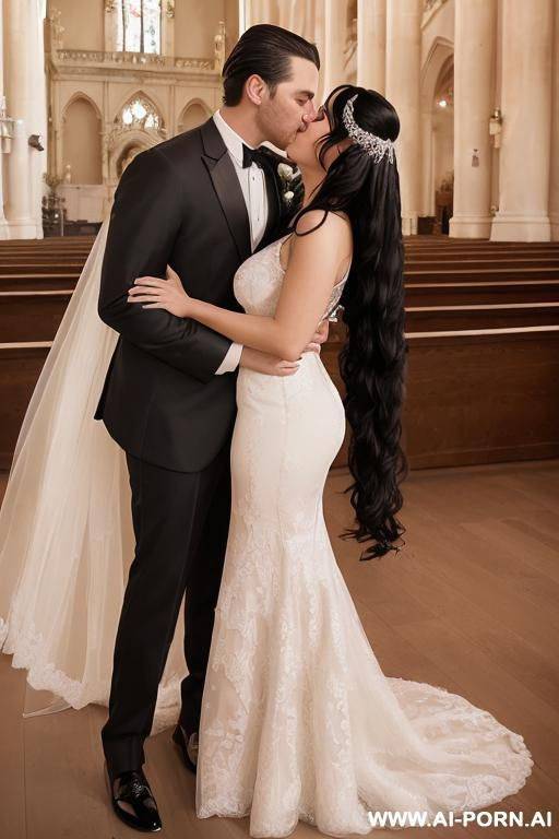 (((regina and douglas))) (((hyper realistic couple portrait))) (((woman with long black hair))) (((blessed wedding))) (((dazzling bride with handsome groom))) (((shiny wonderful dress with gigantic - #main