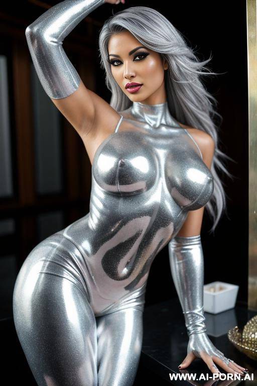 many and sexy brazilian bimbos totally covered in silver bodypaint - #main