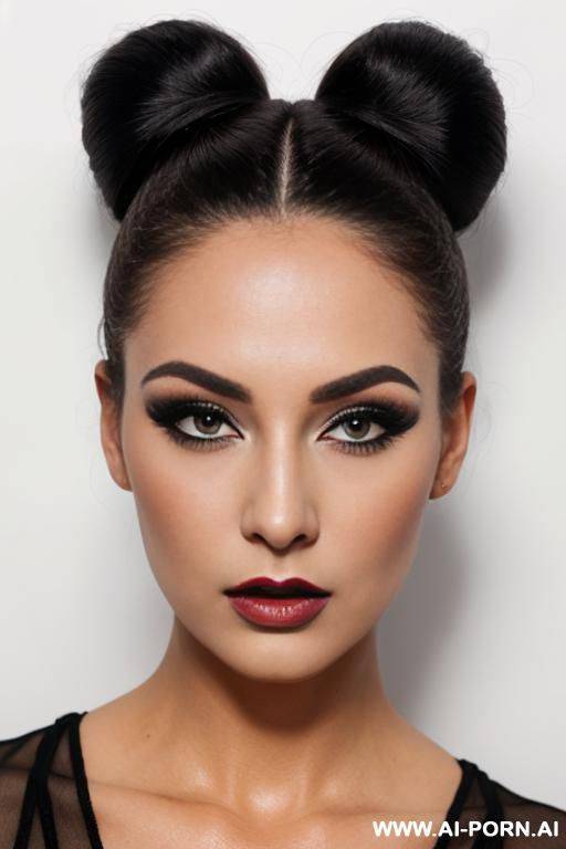 beautiful heavy makeup lady, bun hair, headshot, scared expression, front view - #main