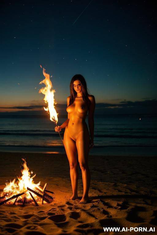 totally naked, beach, bonfire, night - #main