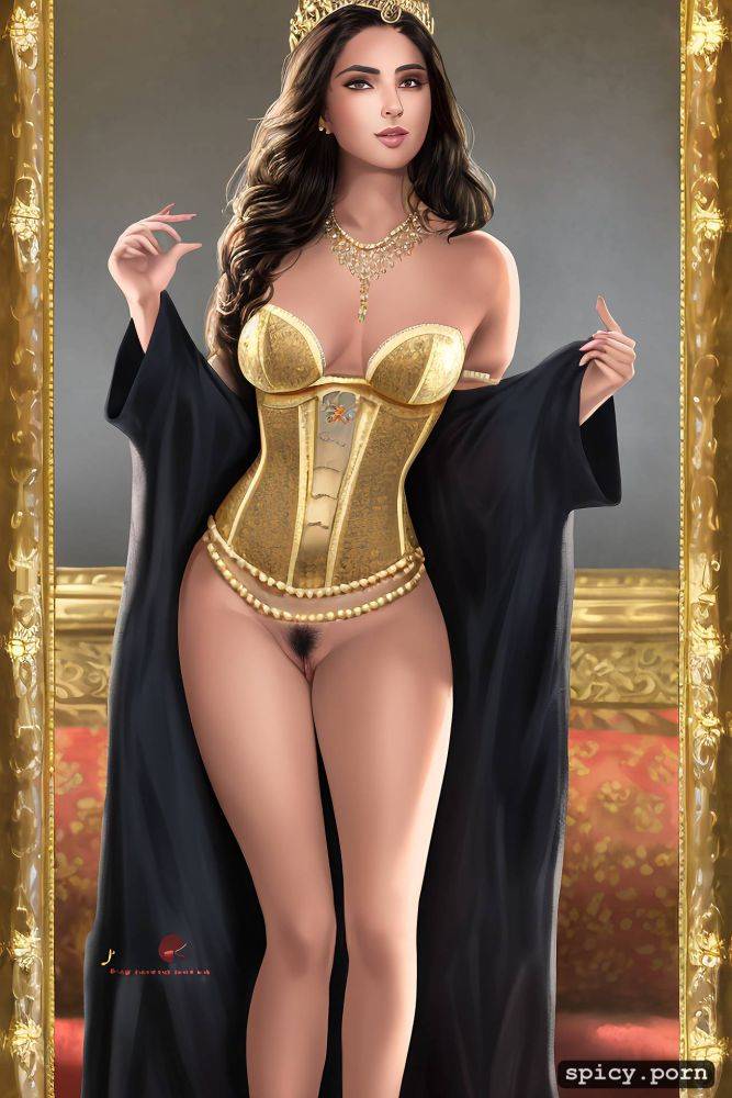 regalia, small breast, tan skin, dress covering shoulders, gold necklace with pendant - #main