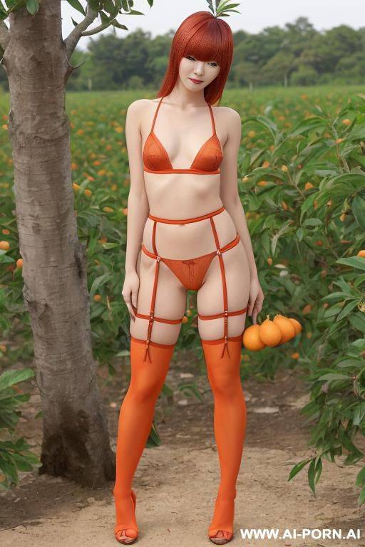 naked exotic woman, orange fruit farm - #main