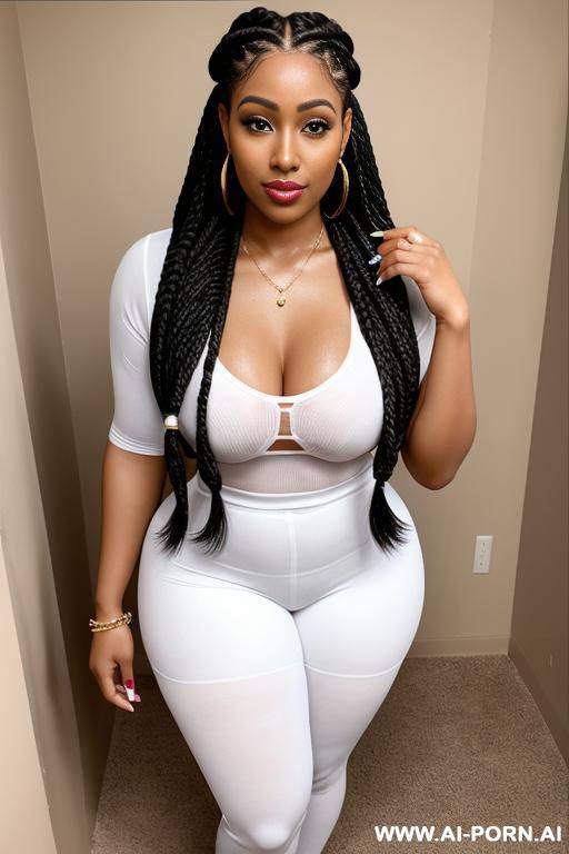 full body brownskin 30 year old woman big lips long lashes very pretty with long box braids nose ring she is very curvy working out her clothes are wet - #main