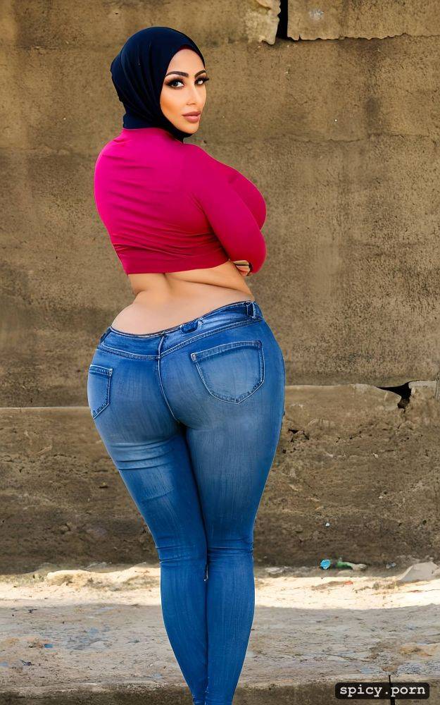 syrian madame, wearing high heels, extra thick, belly button lightly showen - #main