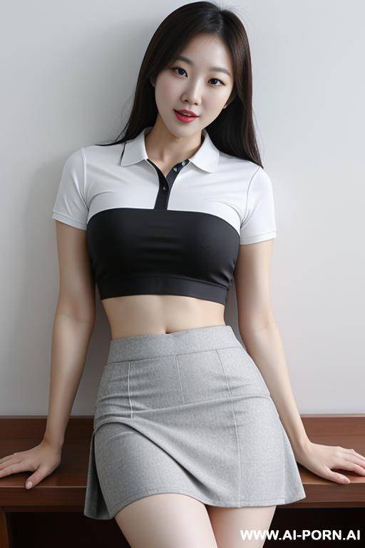 sexy nerdy korean , crop top, golf skirt, spreading legs, teasing. super hot - #main