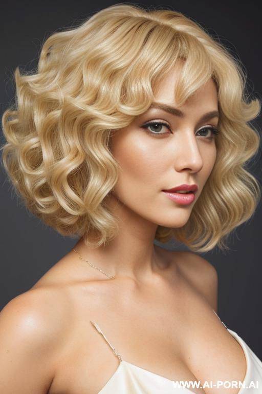 refined elegant classy blonde pin-up with fluffy perfectly coiffed bouncy blonde curly bob haircut, beautiful blonde curls, big fluffy curls, big sexy fluffy curls, thick full gorgeous curly blonde hair, big hair, big hair, half japanese - #main