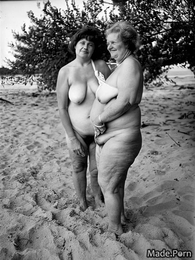 Saggy tits ssbbw beach woman undressing vintage tan lines AI porn - #main