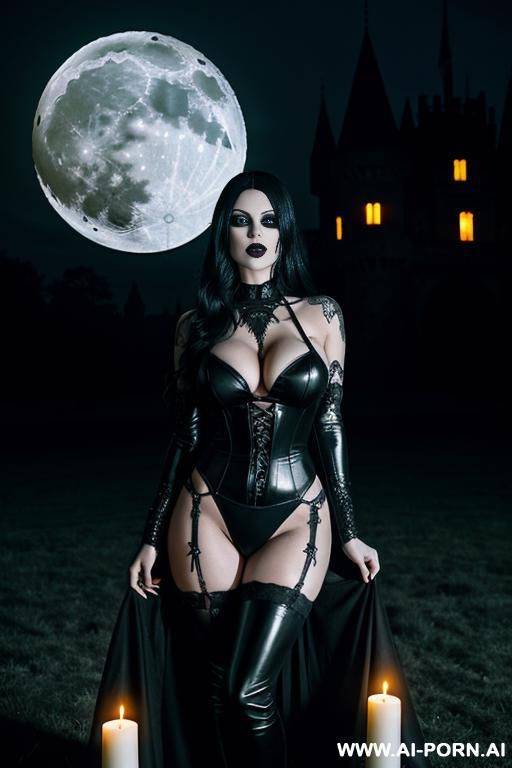 giant boobs, goth woman, hot, horny, black gothic outfit, half naked, spooky castle, moon light, candles - #main