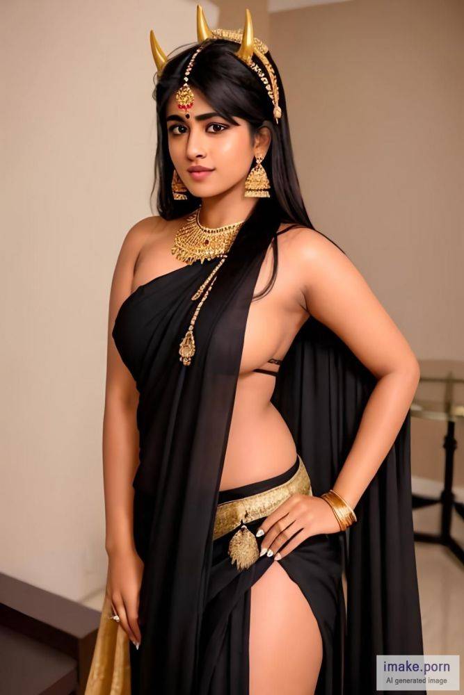 indian girl megha akash with red devil horns and gold jewels... - #main