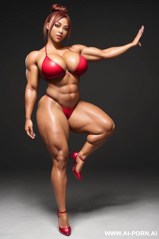 thick muscle-bound woman, super-busty beauty, enormous breasts, gigantic boobs, enormous legs, thick legs-muscles, huge quadriceps, huge legs, tremendously busty, wide xxl legs, sizeable legs, large legs, - #main