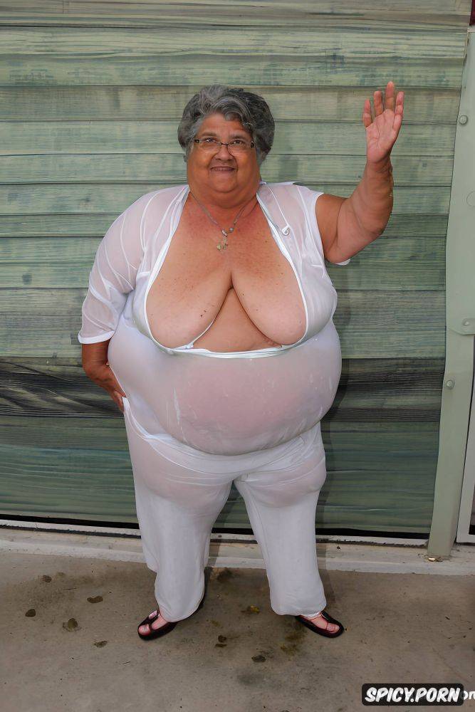 a photo of a short ssbbw hispanic granny standing up at public - #main