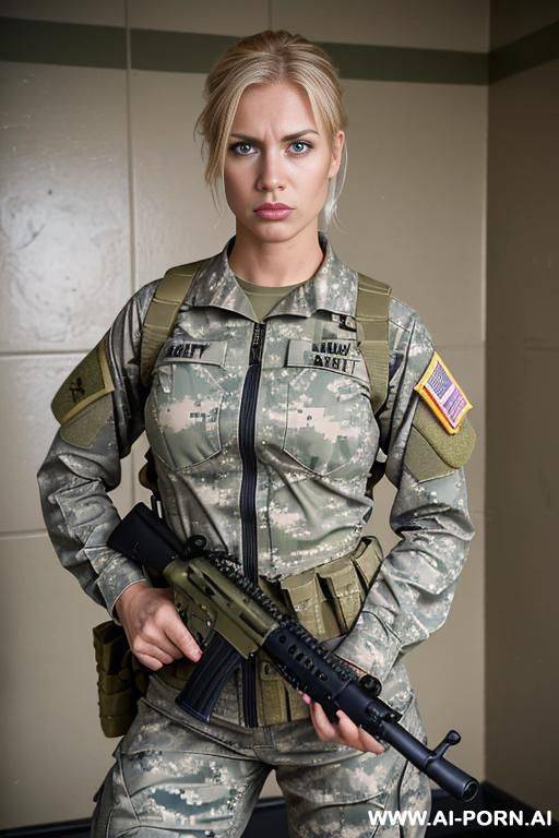 short haired military outfit woman no weapon military base bedroom no accessories - #main