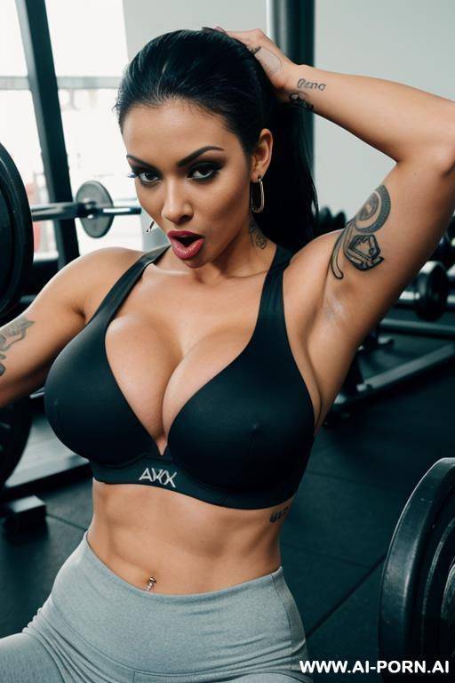 perfect body, athlete, gym pants, push up bra, big tits, cleavage, tattoos, earrings, cumshot, facial, tongue out, titjob, pov, busty, pov, nose pierced, tattoos, mouth open, - #main